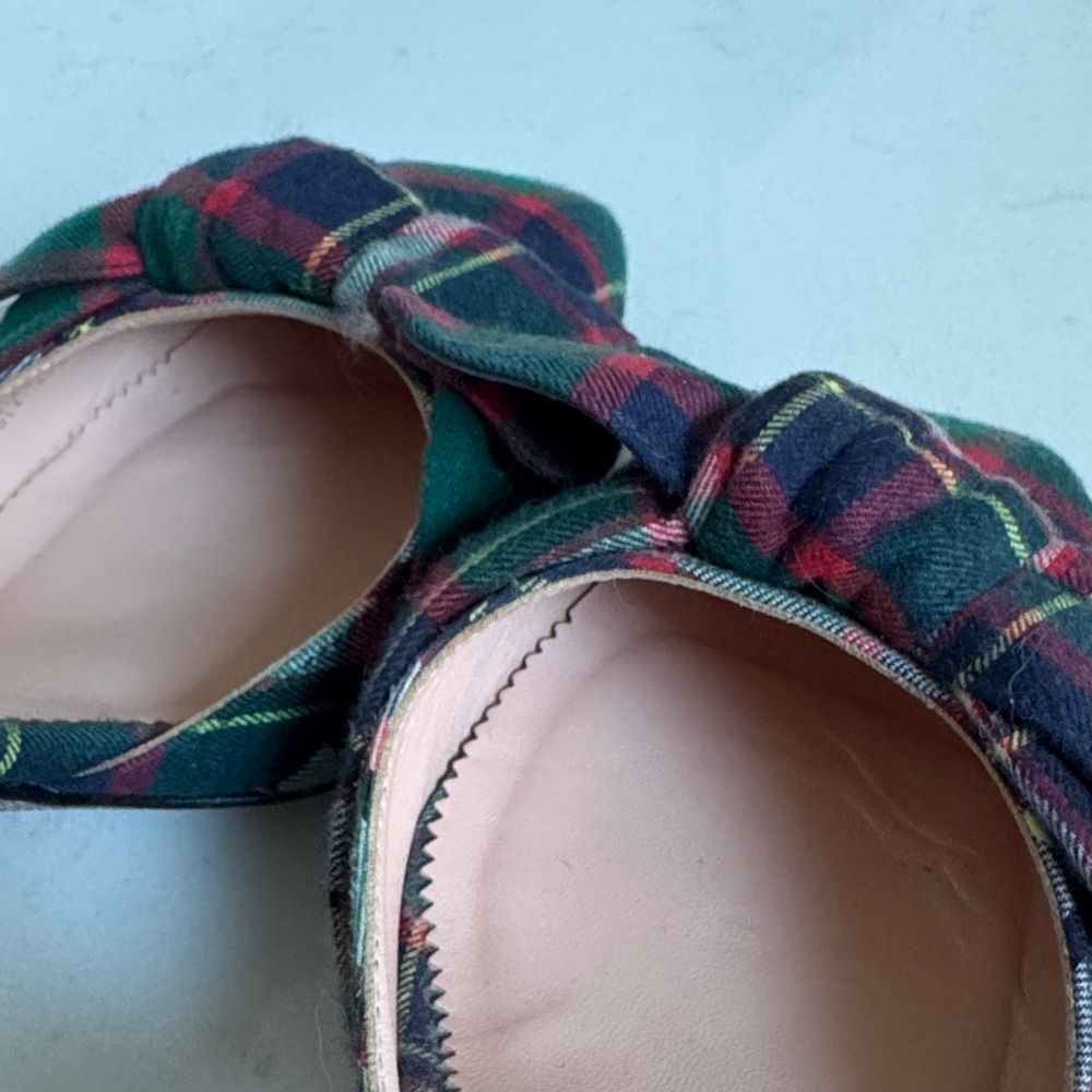 J. Crew Plaid Bow Heels, silver Glitter heel, size 8, 4”heel - Picture 9 of 10